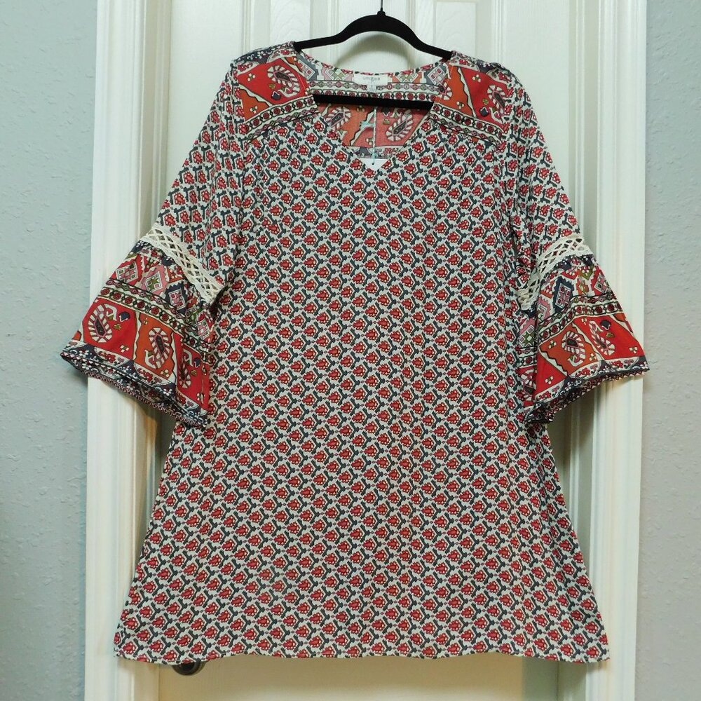 UMGEE USA Boho Hippie V-neck Bell Sleeve 3/4 Lightweight Womens Small - Picture 3 of 11